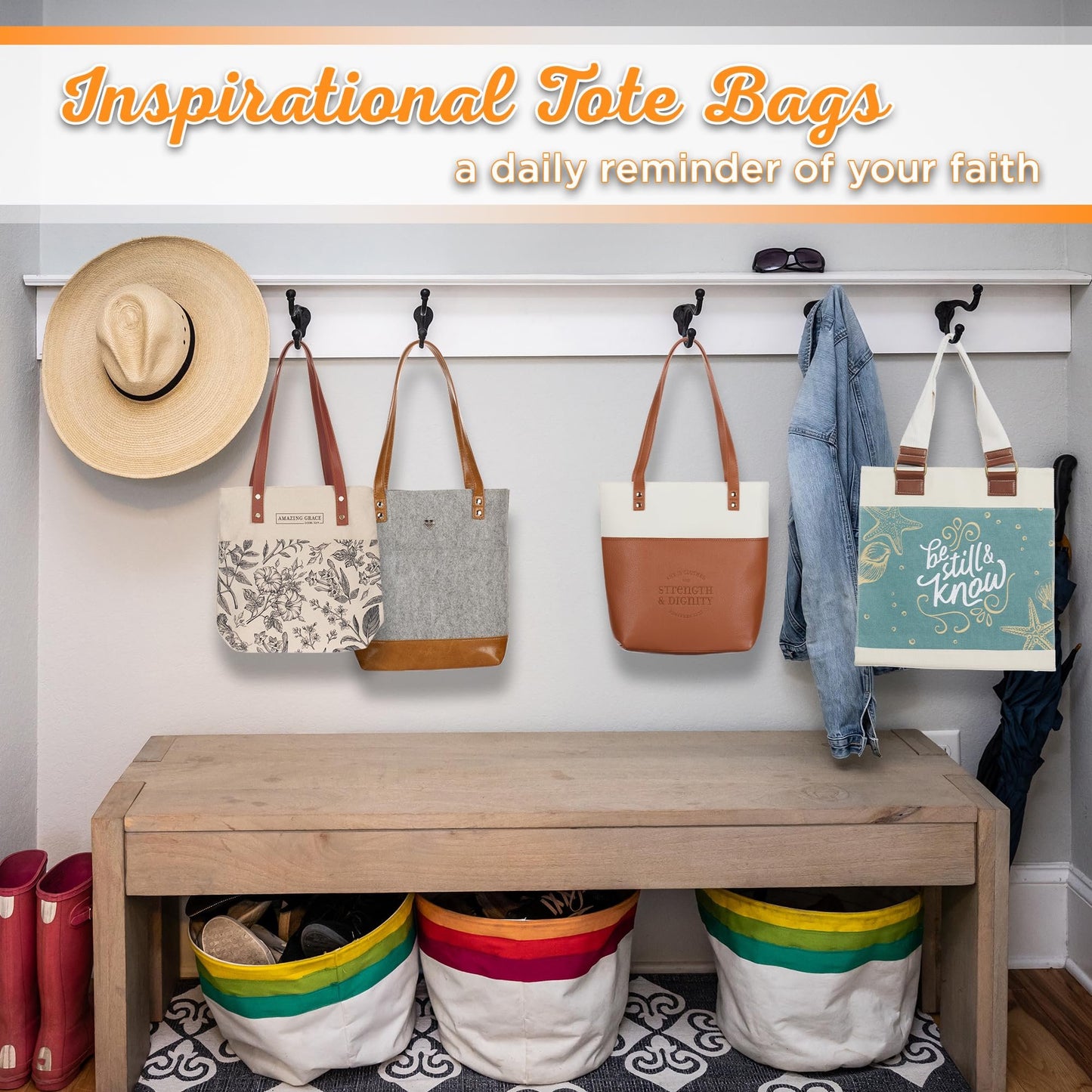 Christian Art Gifts Felt and Faux Leather Fashion Bible Cover Tote Bag with Inspirational Scripture, One Size