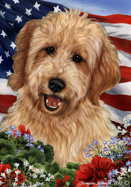 Best of Breed Goldendoodle Red Patriotic I Garden Flag