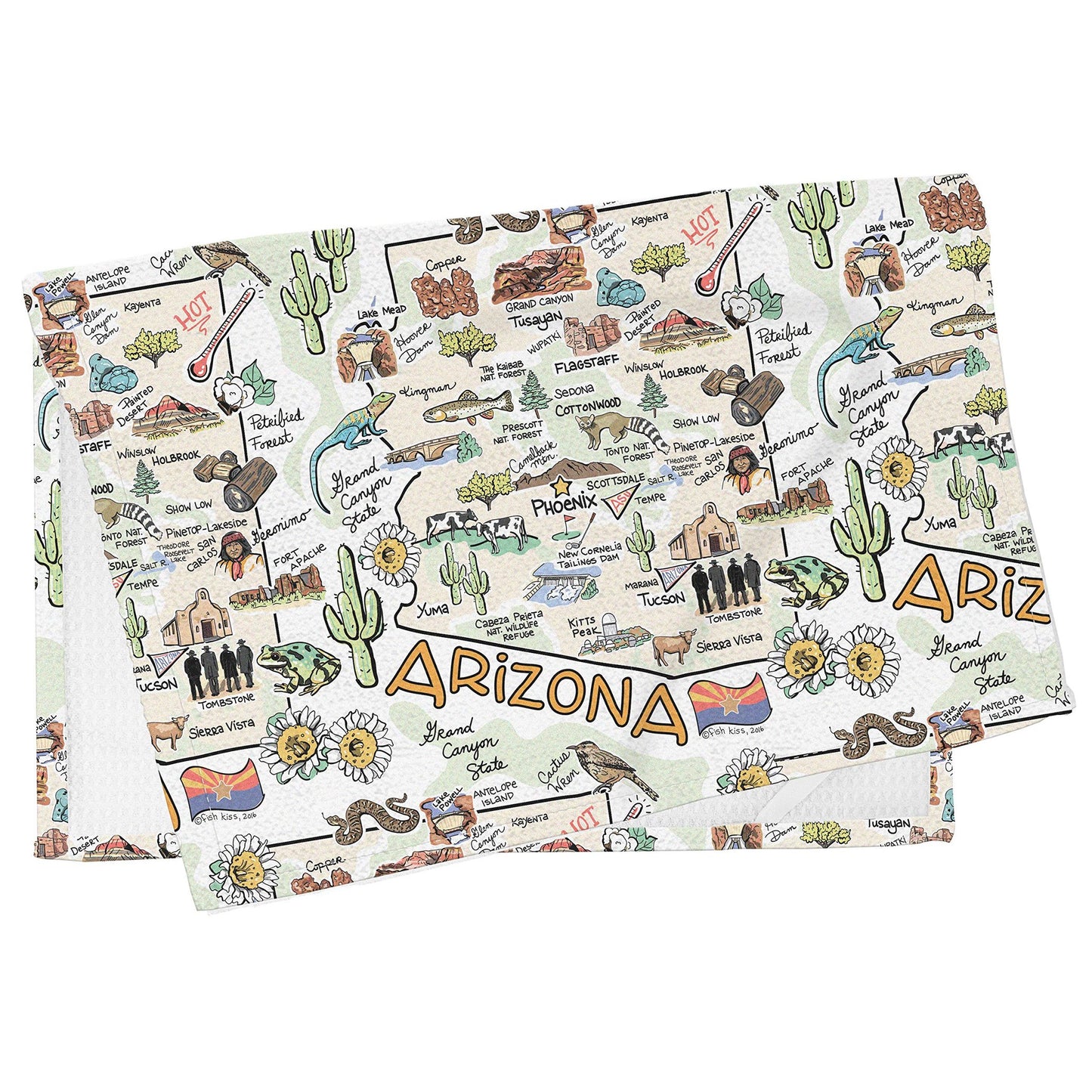 Fish Kiss 16"x24" Map Towel is 100% Microfiber Waffle Weave Help You Explore in Detail – Our Super Absorbent & Soft, Machine Washable State Map Towel is Stain & Wrinkle Resistant