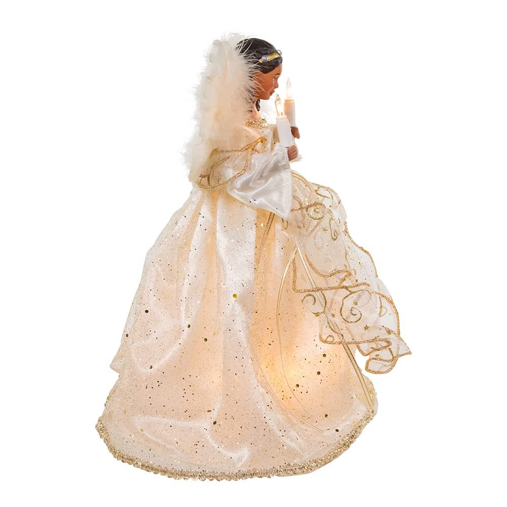 Kurt Adler 12-Inch UL 10-Light Ivory & Gold African American Angel Treetop