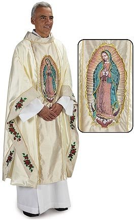 Catholic Factory Outlet Our Lady of Guadalupe Chasuble – Monastic Style Liturgical Vestment with Gold Embroidery, Fully Lined, Includes Matching Inner Stole