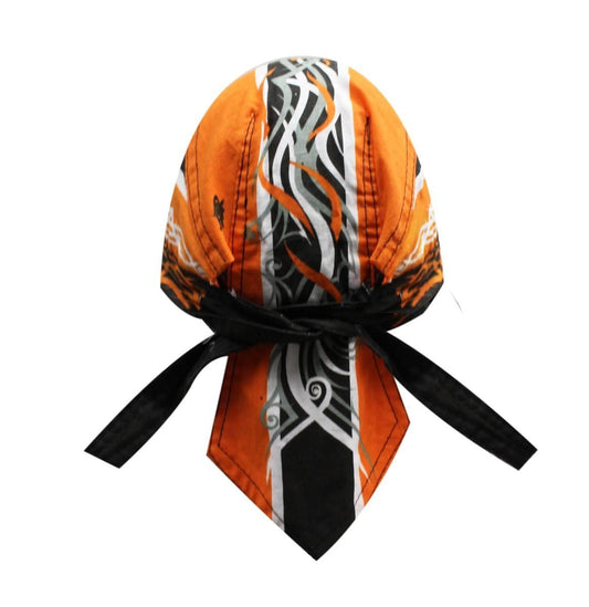 Danbanna Deluxe Orange Black Grey Pinstripe Flames Ride Forever Headwrap Doo Rag Skull Cap