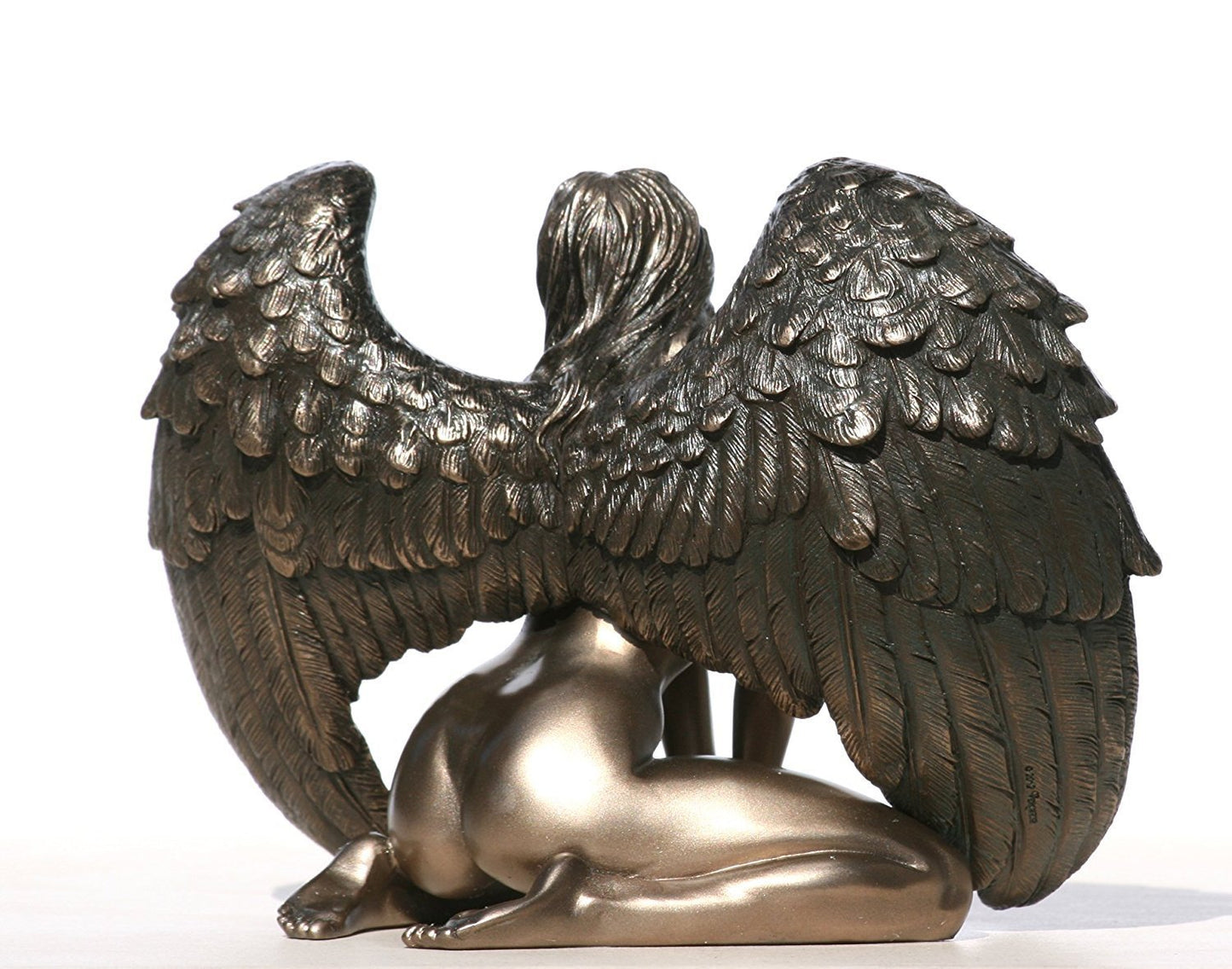 Bronzed Finish Kneeling Nude Winged Female Statue