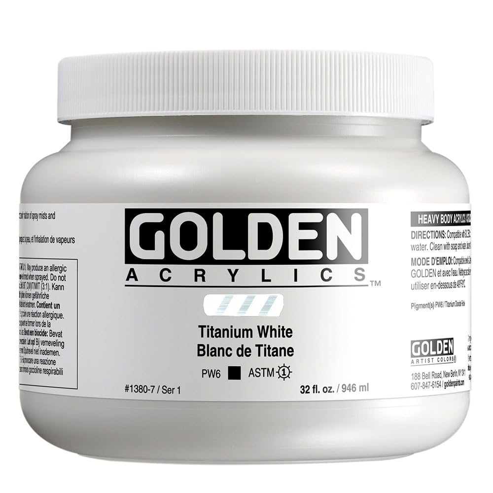 Heavy Body Acrylics by GOLDEN, Titanium White, 32 fl. oz. Jar, Professional Acrylic Paint, Opaque