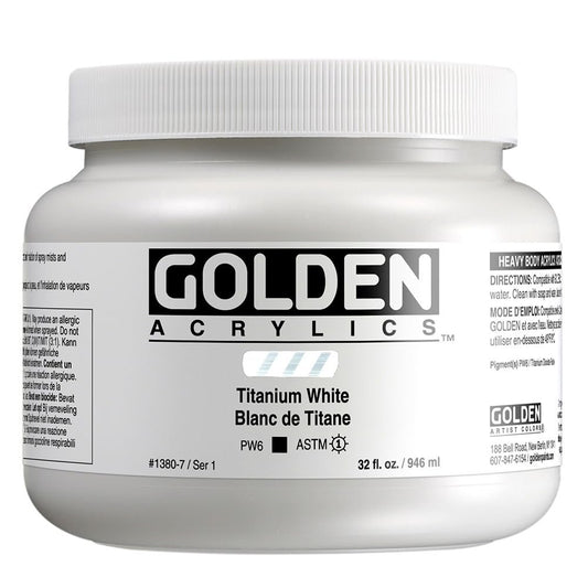 Heavy Body Acrylics by GOLDEN, Titanium White, 32 fl. oz. Jar, Professional Acrylic Paint, Opaque
