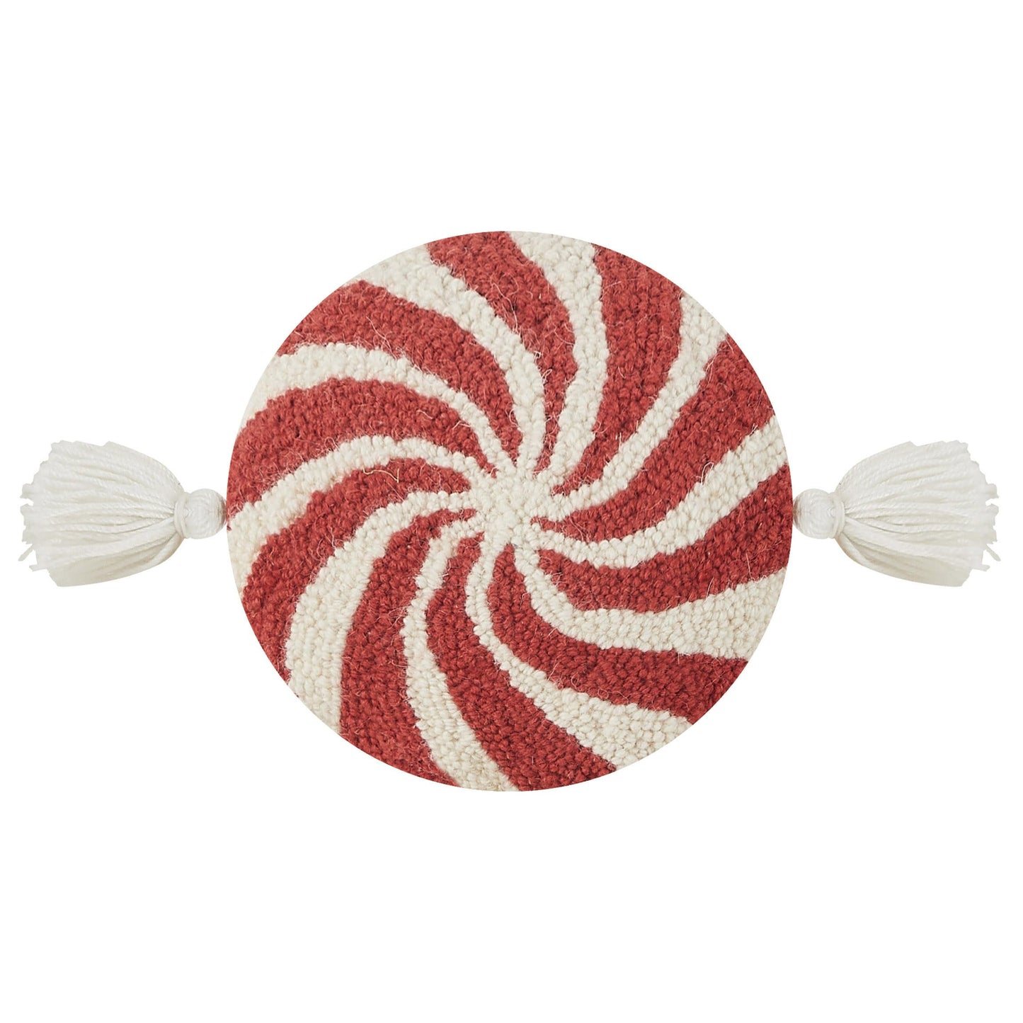 Peking Handicraft Nom with Tassels Hook Pillow, 9-inch Diameter, Round, Wool, Cotton Velvet, Christmas, Home Décor, Holiday Tradition
