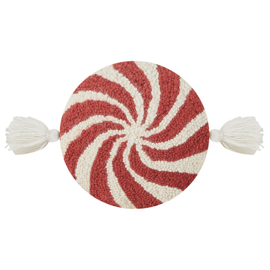 Peking Handicraft Nom with Tassels Hook Pillow, 9-inch Diameter, Round, Wool, Cotton Velvet, Christmas, Home Décor, Holiday Tradition