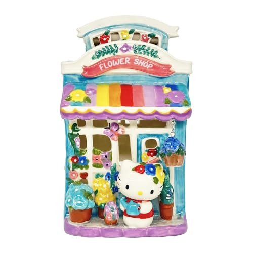 Blue Sky Clayworks Hello Kitty Floral Garden Flower Shop Candle House, 7.75-inch Height, Holiday Decoration, Red, 23279