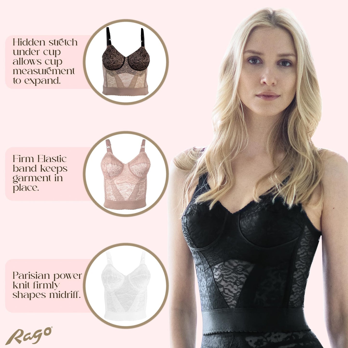 Rago Style 2202 - Long Line “Expandable Cup” Bra