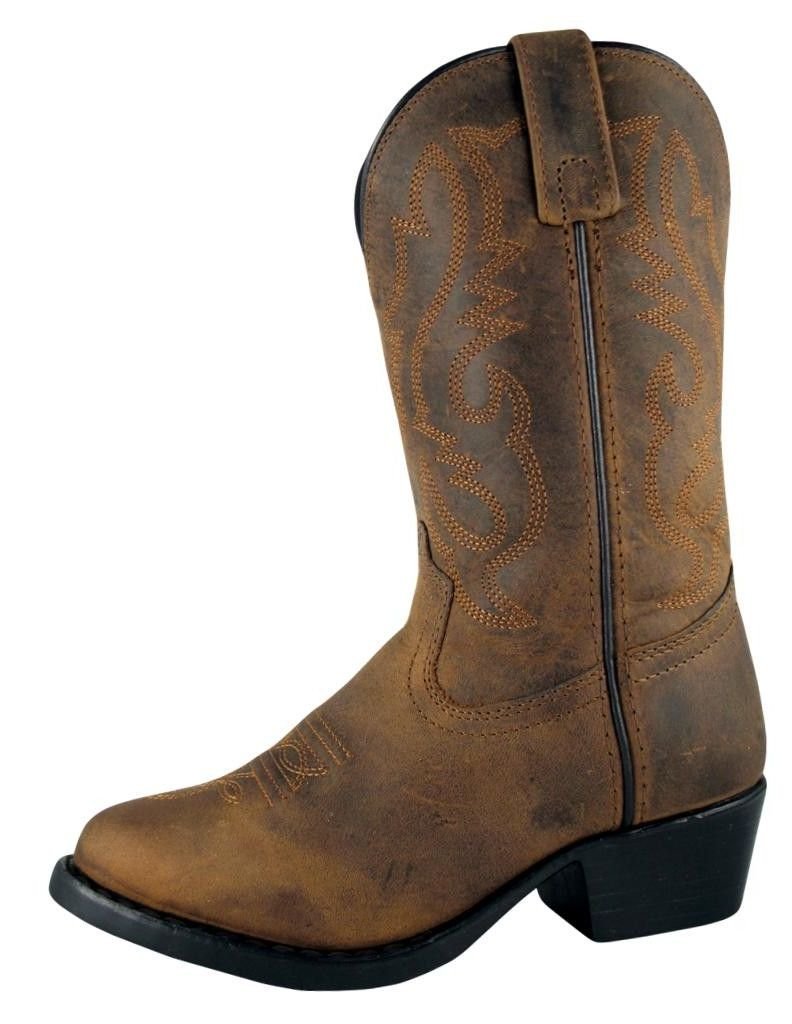 Smoky+Children%27s+Kid%27s+Oiled+Distress+Brown+Leather+Western+Cowboy+Boot