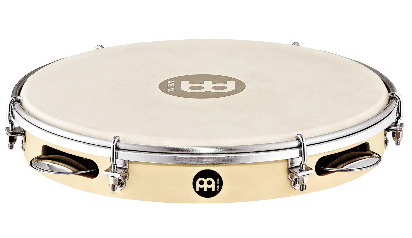Meinl Percussion Pandeiro with Poplar Wood, 10” — NOT Made in China — Hand Selected Goatskin Head and Chrome Plated Steel Jingles, 2-Year Warranty (PA10PW-M)