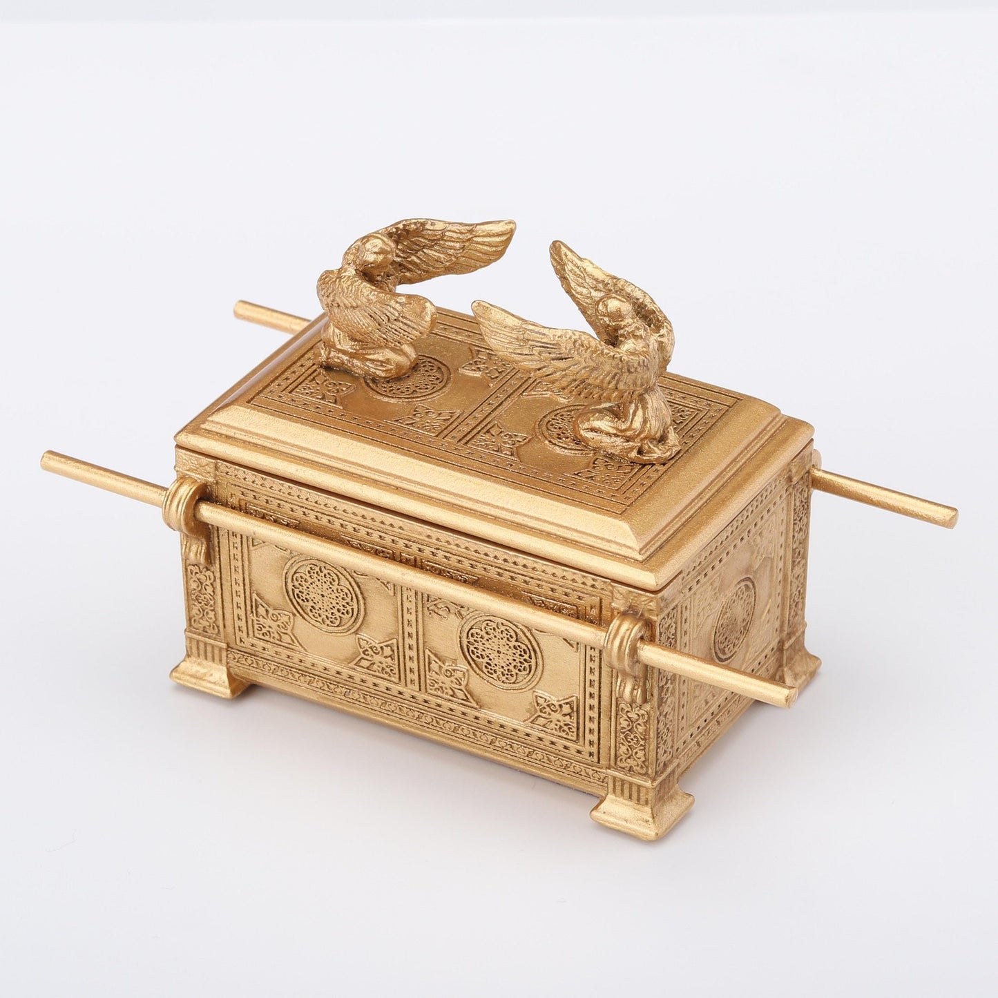 Veronese Design 4 3/4 Inch Ark Of The Covenant With Holy Relic Trinket Storage Box Resin Hand Painted Gold Finish