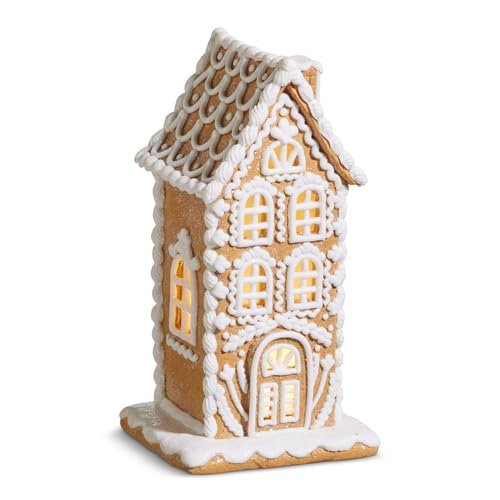 RAZ Imports Christmas Lighted Gingerbread House Figurine, 10-inch Height, Holiday Decoration