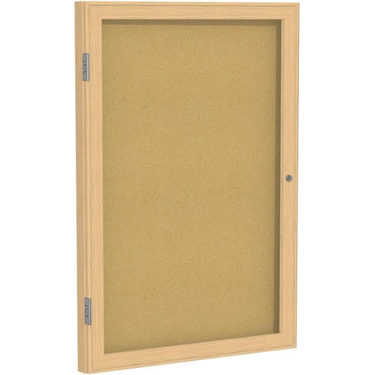 Ghent 36"x24" 1-Door Indoor Enclosed Bulletin Board, Shatter Resistant, with Lock, Satin Aluminum Frame - Natural Cork (PA13624K) Made in The USA