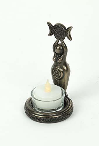 Veronese Design 4 3/4" Spiral Triple Moon Goddess Tealight Candle Holder Resin Sculpture Bronze Finish