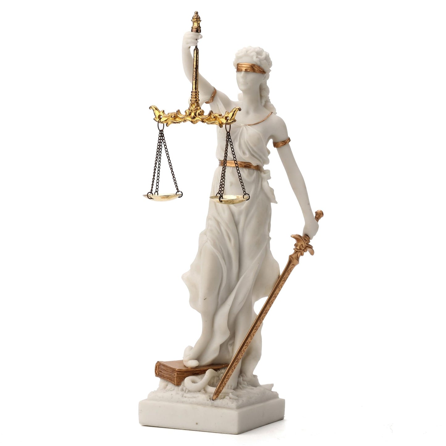 Veronese Design 12 Inch Blind Lady Justice Themis Resin Statue White Gold Finish