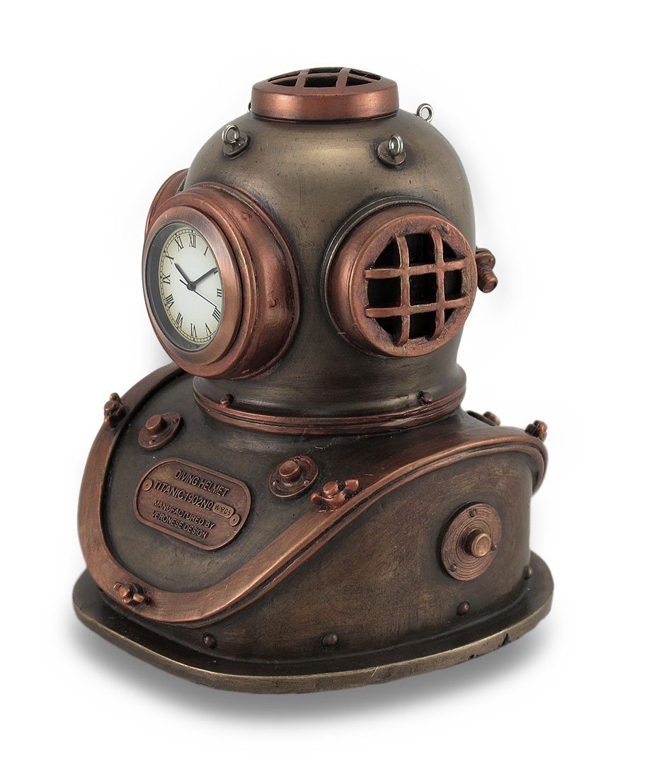 VERONESE Design 5 1/4 Inch Mark V Diving Bell Helmet Steampunk Home Decor Desk Clock