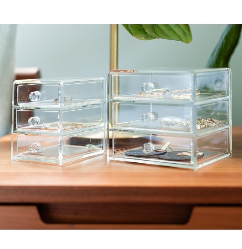 Huang Acrylic Clear Acrylic 3-Drawer Chest for Jewelry and Accessories