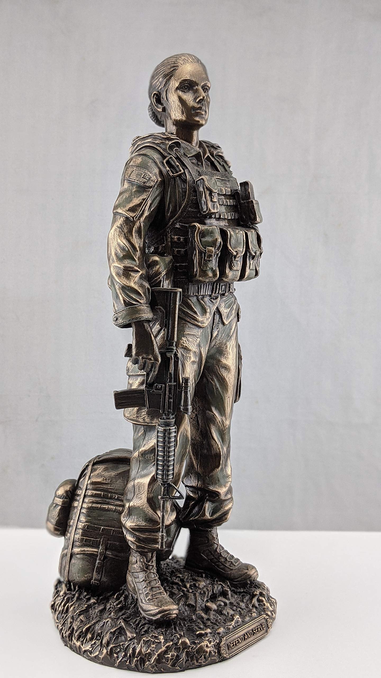 VERONESE DESIGN 11 5/8 Inch Female Soldier Statue Military Gifts Cold Cast Resin Bronze Finish Sculpture