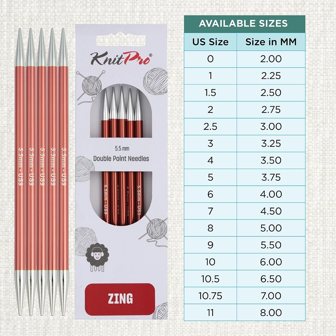 KnitPro Zing Double Pointed Needles 8" (20cm)