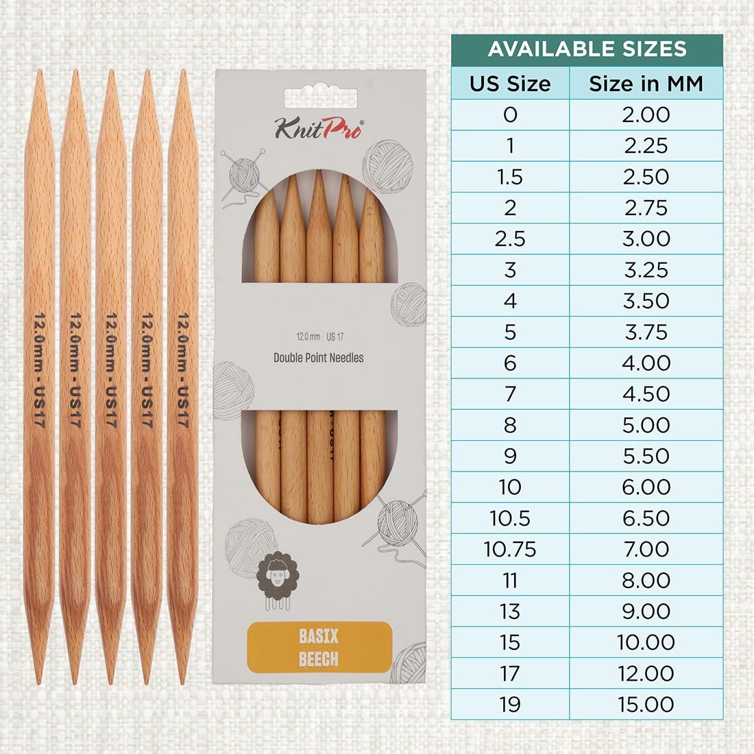 KnitPro Basix Beech Double Pointed Needles 8" (20cm)