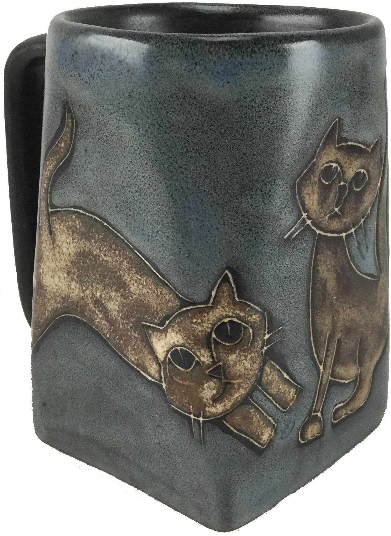 One (1) MARA STONEWARE COLLECTION - 12 Oz Coffee Cup Collectible Square Bottom Blue Dinner Mug - Kitten Cats Design