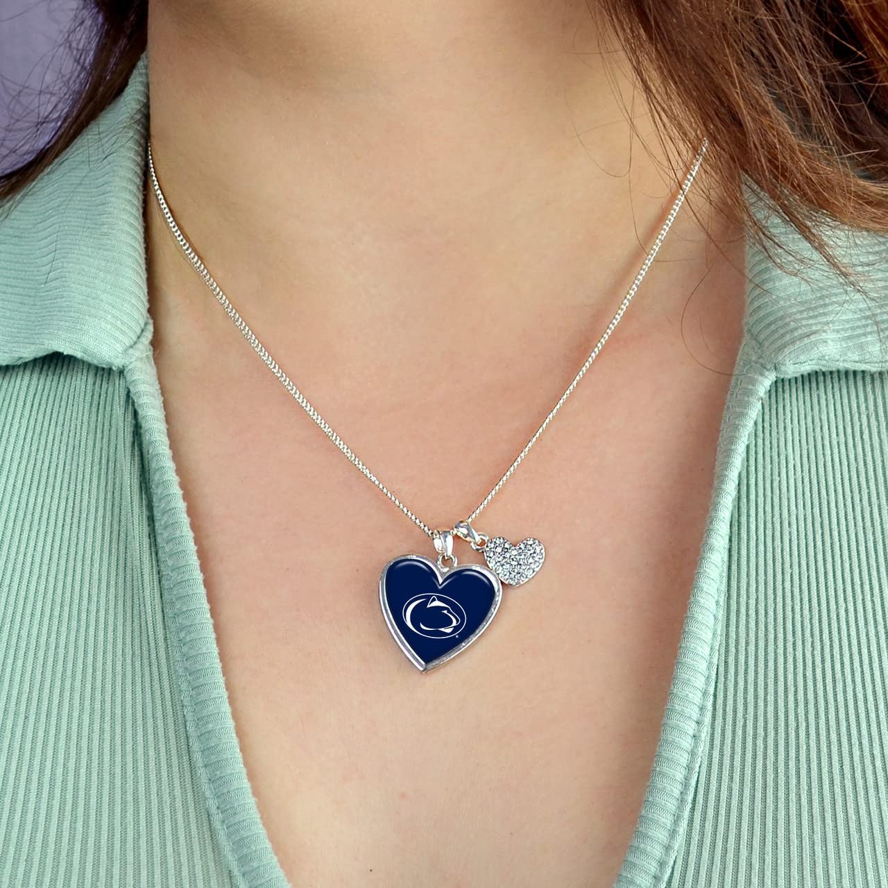 From the Heart Enterprises Penn State Amara Crystal Heart Silver Chain Necklace Jewelry Gift PSU, Blue