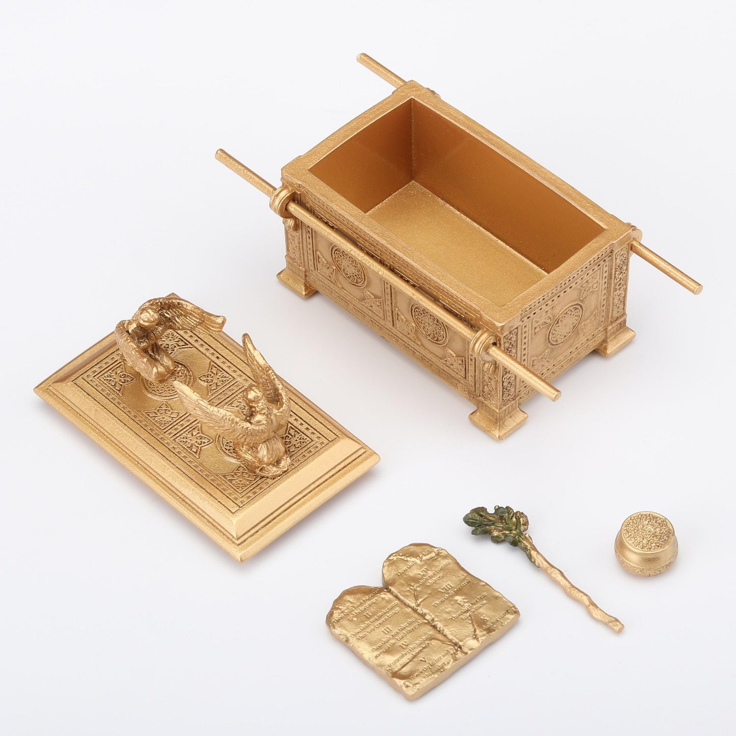 Veronese Design 4 3/4 Inch Ark Of The Covenant With Holy Relic Trinket Storage Box Resin Hand Painted Gold Finish