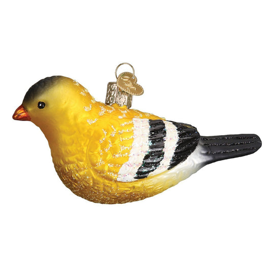 Old World Christmas American Goldfinch Glass Blown Ornament for Christmas Tree, Handcrafted Holiday Decoration, Bird Watcher Collection