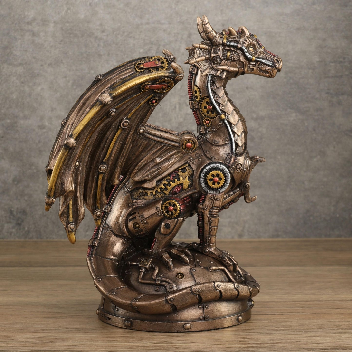 Veronese Design 8 1/4 Inch Steampunk Mechanical Gear Dragon Sitting on Platform Cold Cast Resin Bronze Finish