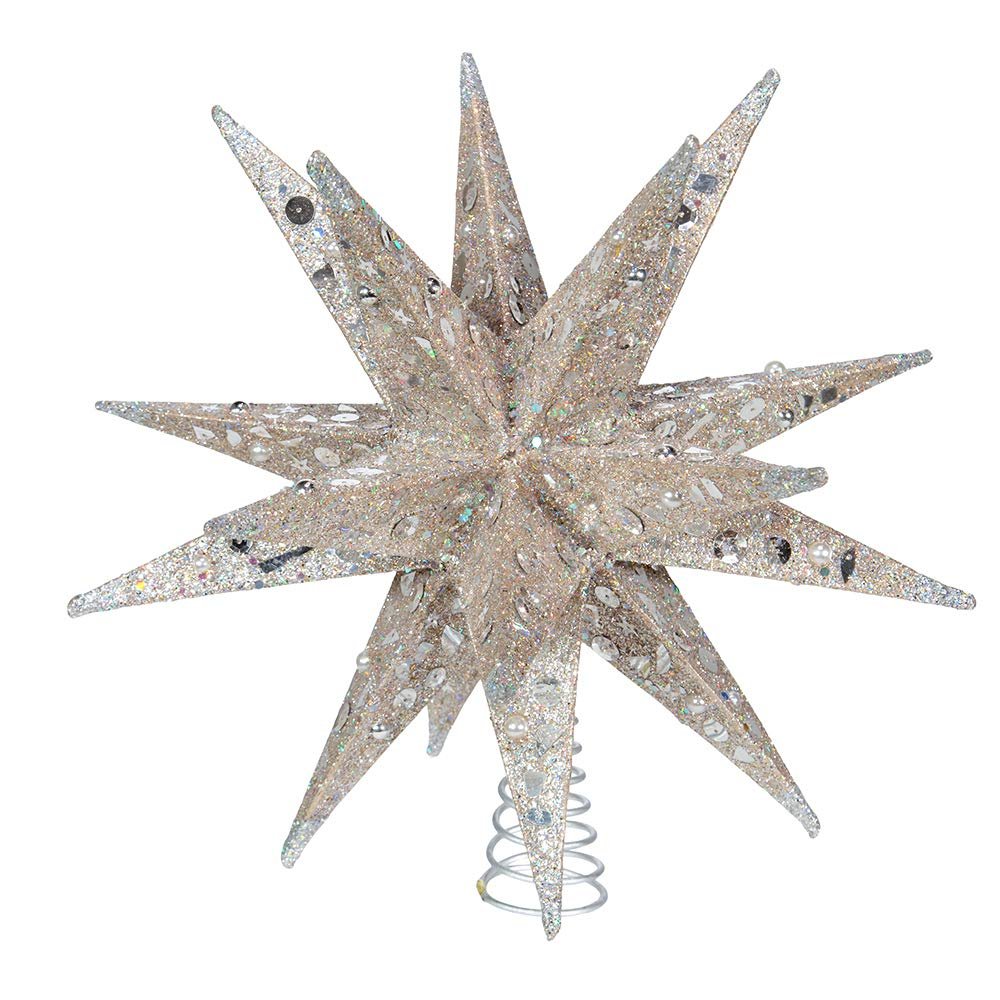 Kurt S. Adler, Inc. S4366 Kurt Adler 12" Champagne & Silver Glitter Moravian Star Treetop