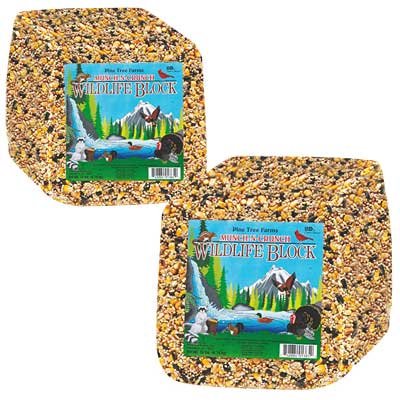 BestNest 2 Pack Pine Tree Munch-N-Crunch Wildlife Blocks, 15 lbs Each, Large Seed Blocks for Backyard Wildlife, Corn, Oats & Seed Blend, Gelatin Bound, Long-Lasting Wildlife Food