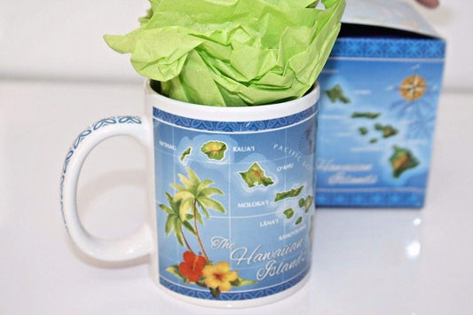 10 oz. Island Treasures Mug, Hawaiian Map - Blue