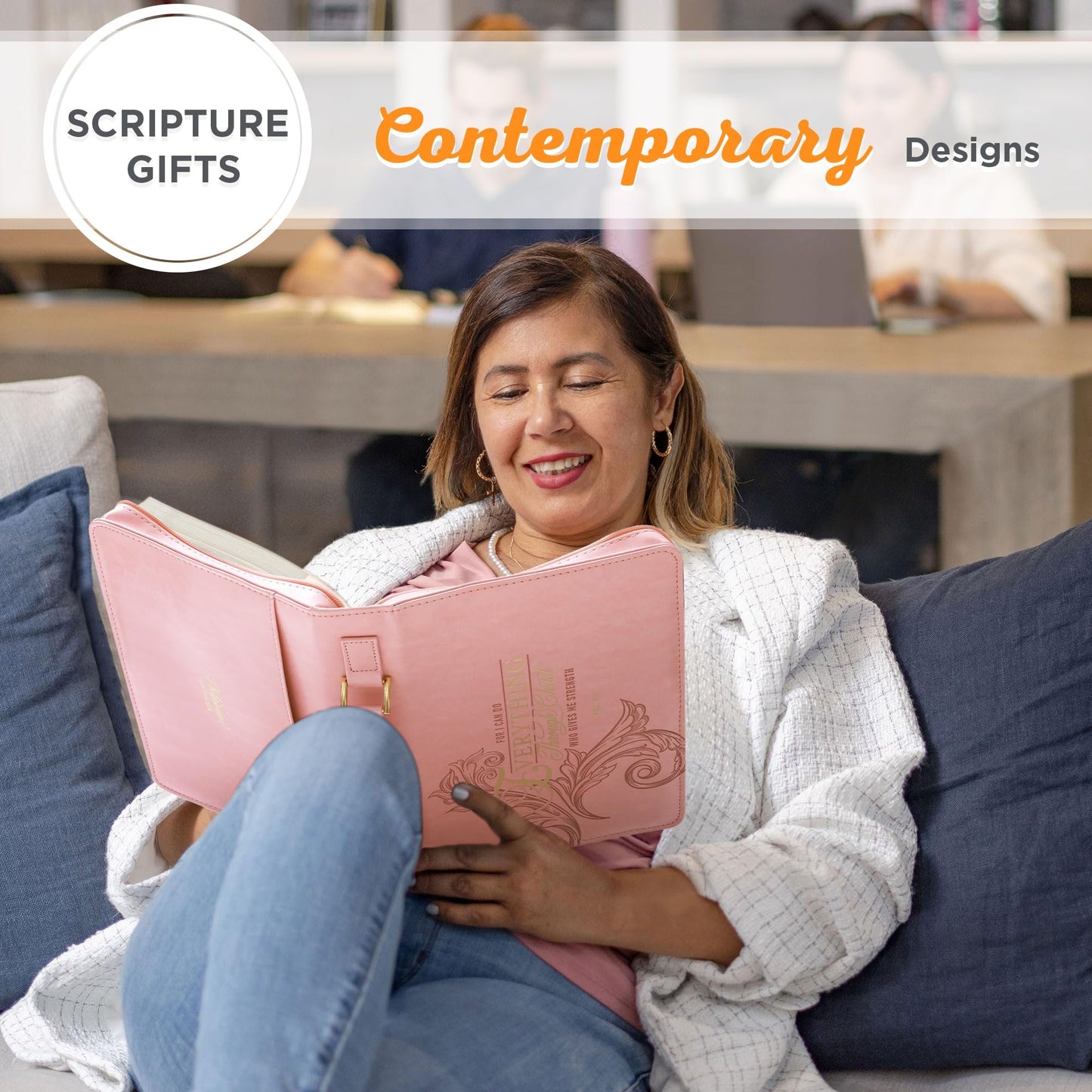 Christian Art Gifts Pink & Gold Floral Faux Leather Fashion Bible Cover for Women: Everything Through Christ - Phil. 4:13 Inspirational Scripture w/Sleeves, Pocket, Pen Loops to Organize, Pink