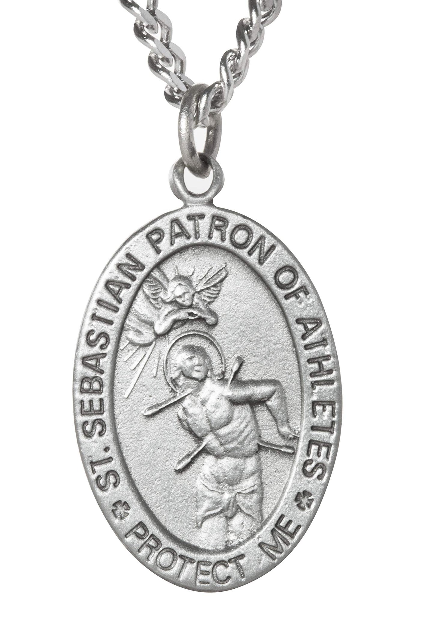 WJH Track Saint Sebastian Pewter Medal on 24 Continuous Chain, Double-Sided Medal