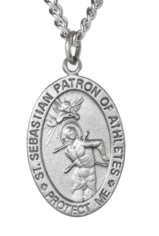 WJH Track Saint Sebastian Pewter Medal on 24 Continuous Chain, Double-Sided Medal
