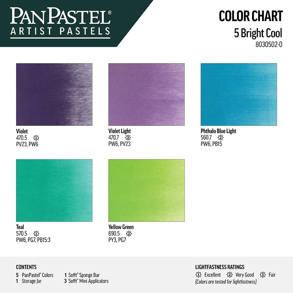 PanPastel Artist Pastels by GOLDEN, Bright Cool Stack Set, 5 Color, Professional Artist Pastels, Unique Pan Format (cake-like)