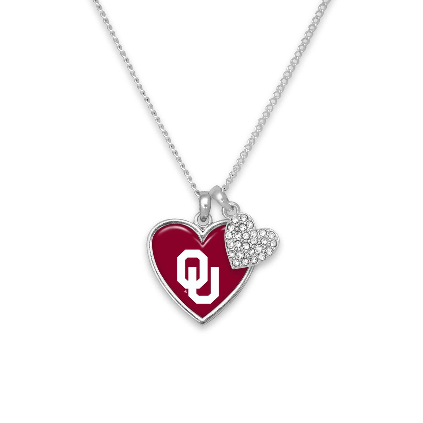 From the Heart Enterprises Oklahoma Sooners Amara Crystal Heart Silver Chain Necklace Jewelry Gift OU, Red