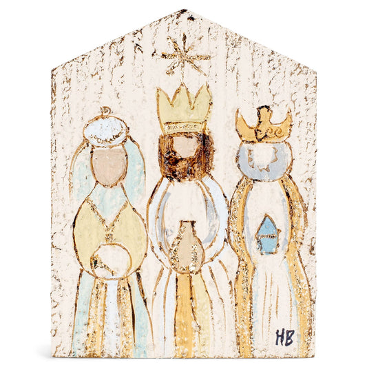 RAZ Imports Raz Imports Three Wisemen Nativity 7.75 Inch Distressed White Textured Wood Block Sign (4157394)