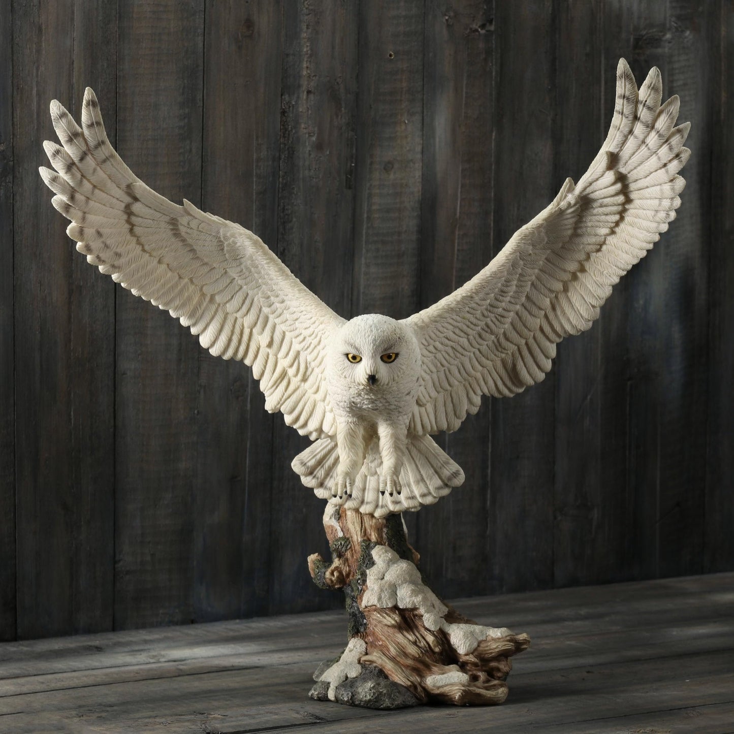 Veronese Design 13 Inch Tall Snowy Owl Flight Resin Sculpture Hand Painted Finish