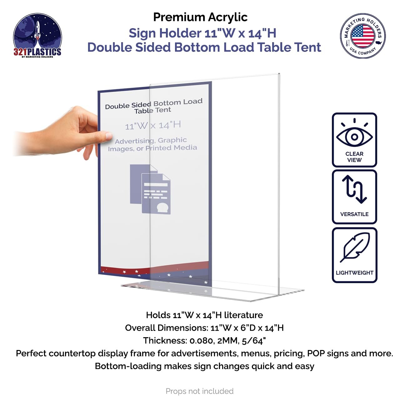 Marketing Holders 50 Pack Large Acrylic Holder for 11 x 14 Inch Posters Countertop Display for Graphic Images in Offices Reception Areas and Restaurants Clear T Shaped Bottom Load Frame
