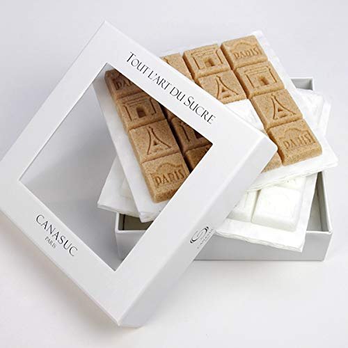 Canasuc Paris, C'est Paris! Pur Sucre de Canne,"Window Gift Box" of 32 Assorted French Molded Natural Sugar Pieces, White & Amber, 3.35 Oz