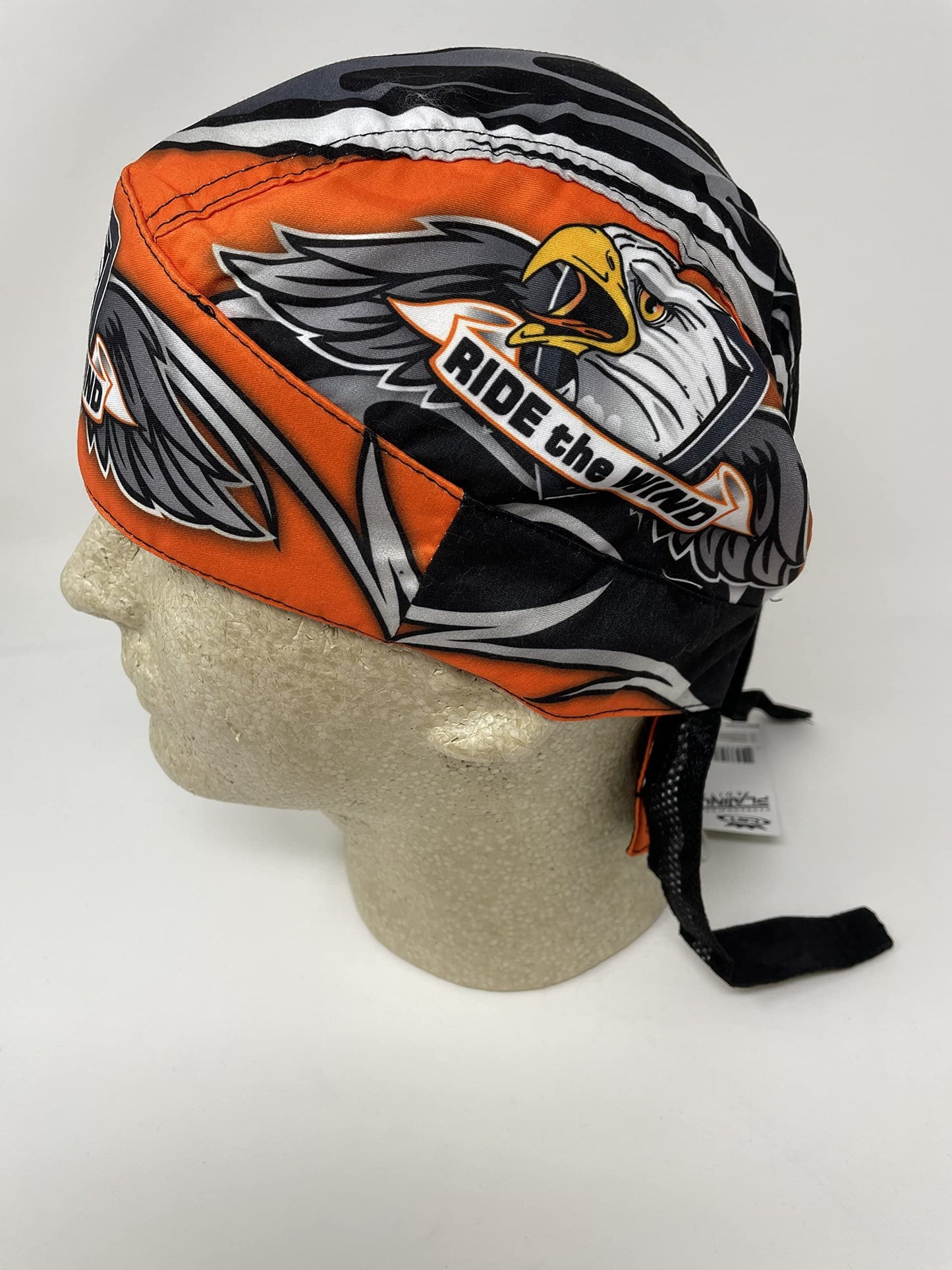 Platinum Biker Doo Rag Durag Headwrap Black Orange Yellow American Eagle Wings Ride The Wind Sweatband