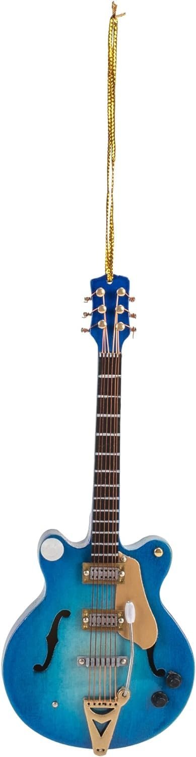 Broadway Gift Co Navy Fade Electric Guitar 5 inch Wood Hanging Ornament with Red Gift Box