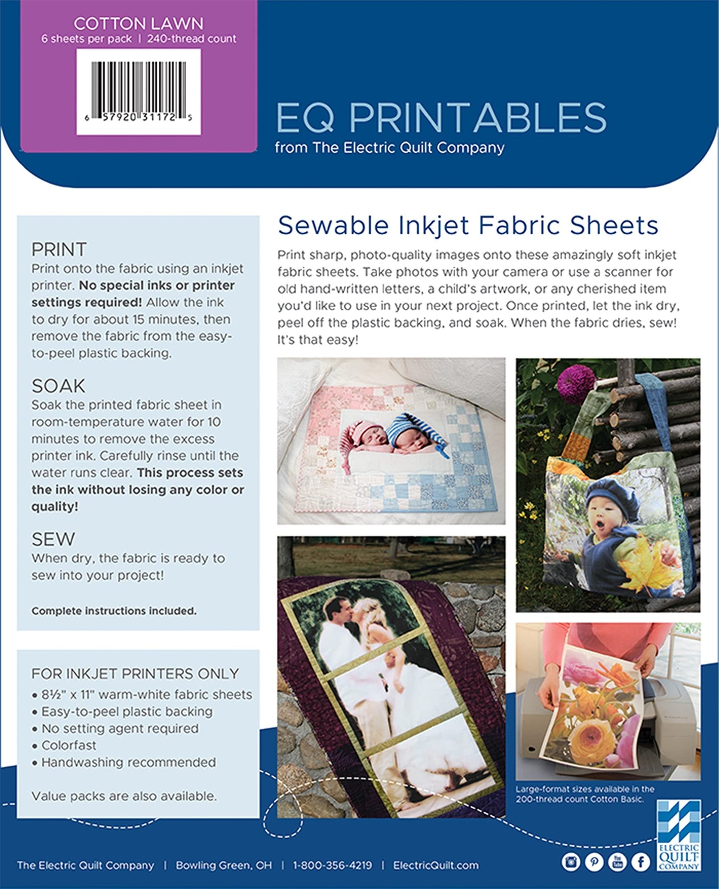 Electric Quilt Printables Inkjet Cotton Lawn 6pc PrintablesInkjetCottonLawn6 packaging may vary.