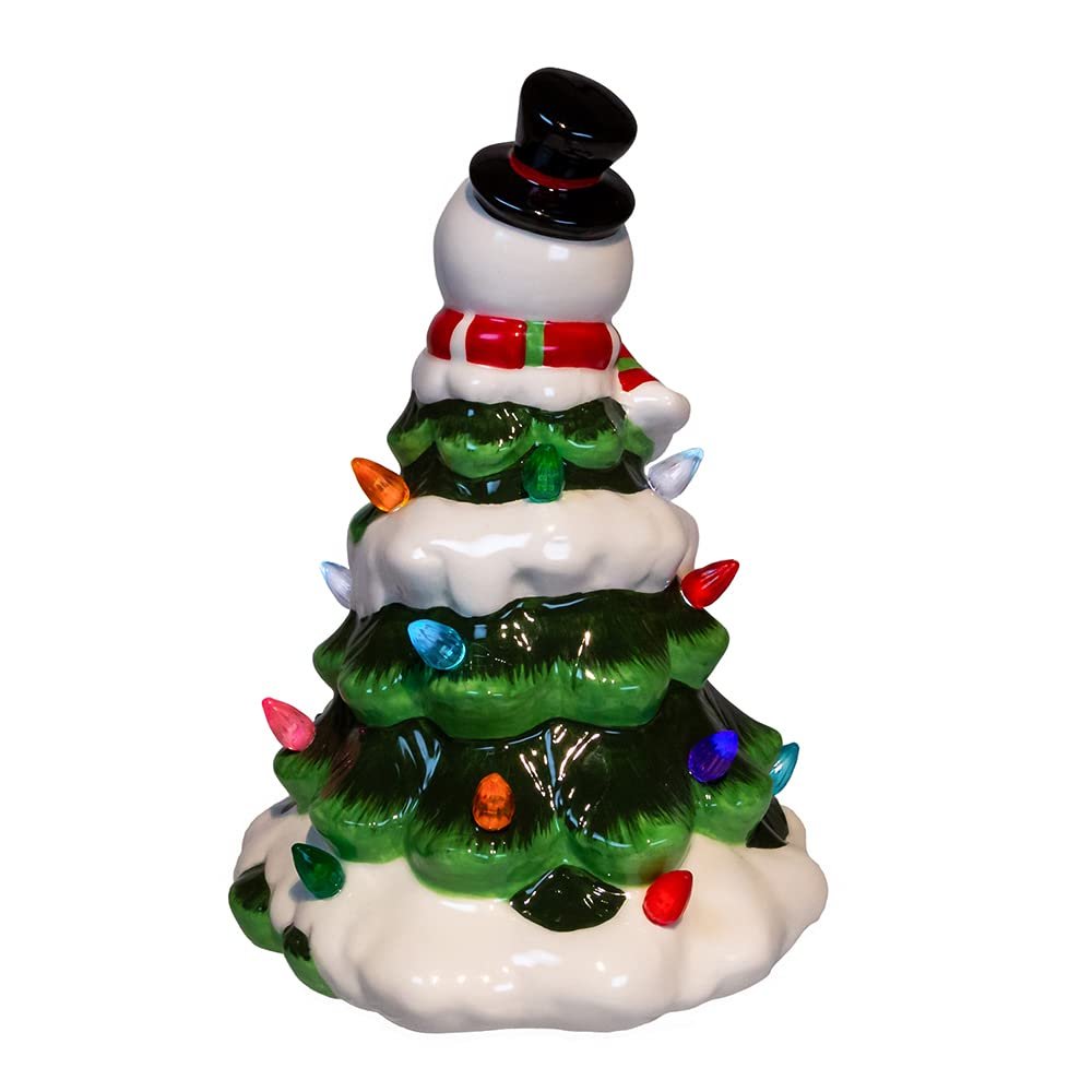 Kurt S. Adler Kurt Adler 9-Inch Battery Operated Ceramic Light-Up Snowman Tree Table Piece, Green