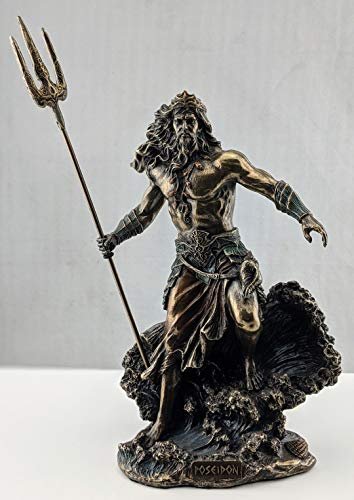 Veronese Design 7 7/8 Inch Greek God Poseidon Standing Over Crashing Waves Cold Cast Resin Statue Bronze Finish