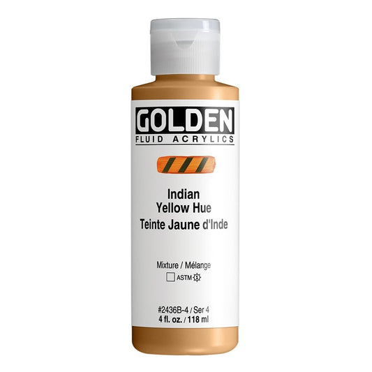 Fluid Acrylics by GOLDEN, India Yellow Hue, 4 fl. oz. Bottle, Professional Acrylic Paint, Transparent