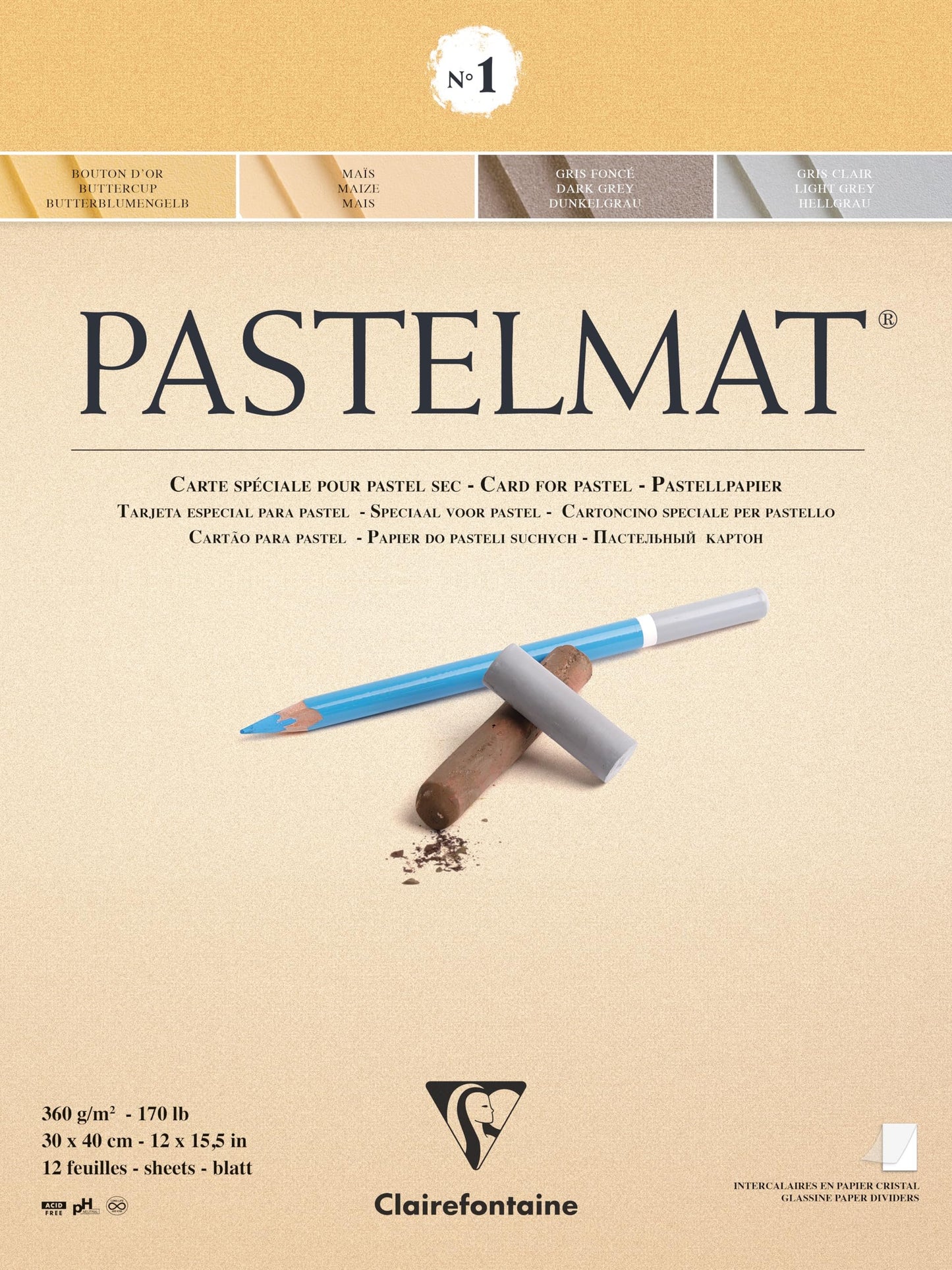 Clairefontaine 30 x 40 cm Pastelmat Glued Pad in Assorted Colours