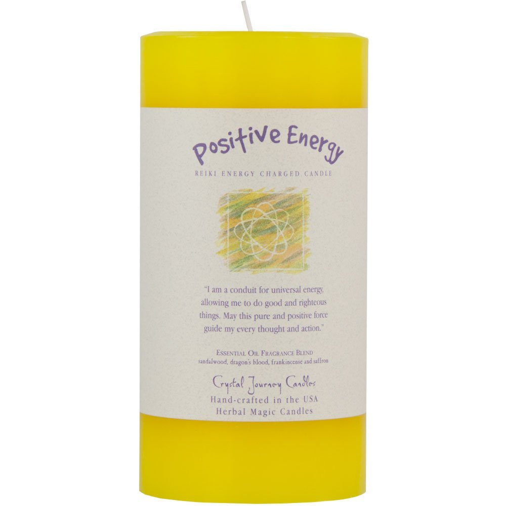 6" X 3" Crystal Journey Herbal Magic Reiki Charged Pillar Candle - Positive Energy